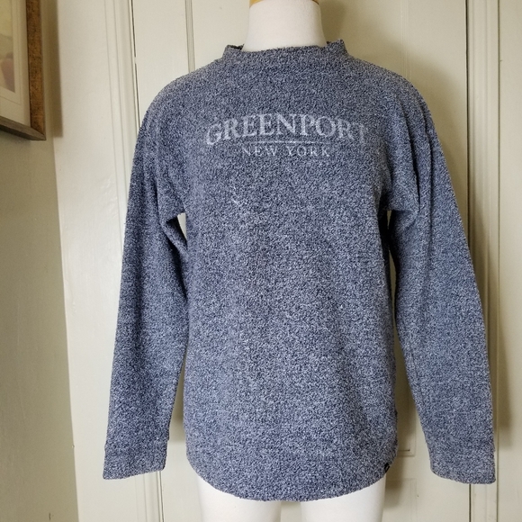 TECHSTYLES gray heathered fuzzy long sleeve sweater top GREENPORT NEW YORK logo - Picture 2 of 8